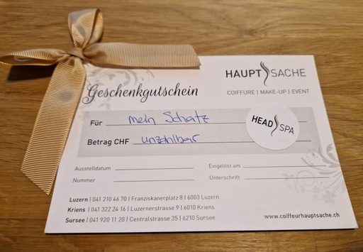 HeadSpa Basic 60min Geschenkgutschein (ohne Haarkur, ohne Styling)